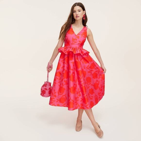 Kate Spade Dresses & Skirts - NWT Kate Spade New York Classic Rose Peplum Midi Dress Pink/Red Women’s Size 4